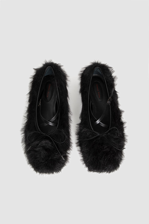 Sportivo Store Faux Fur Criss Cross Ballerina Black
