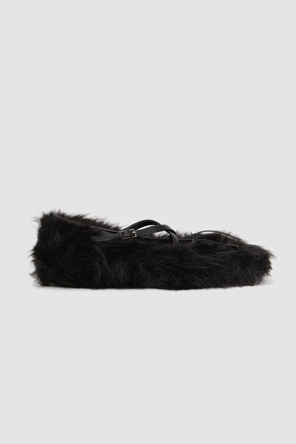 sportivo store Faux Fur Criss Cross Ballerina Black