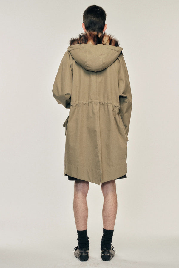 Sportivo Store Multi Pocket Faux Fur Lined Parka Coat Stone/ Pearl