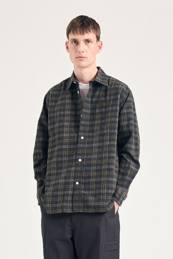 Sportivo Store Ole Oversized Wool Check Shirt Charcoal Grey