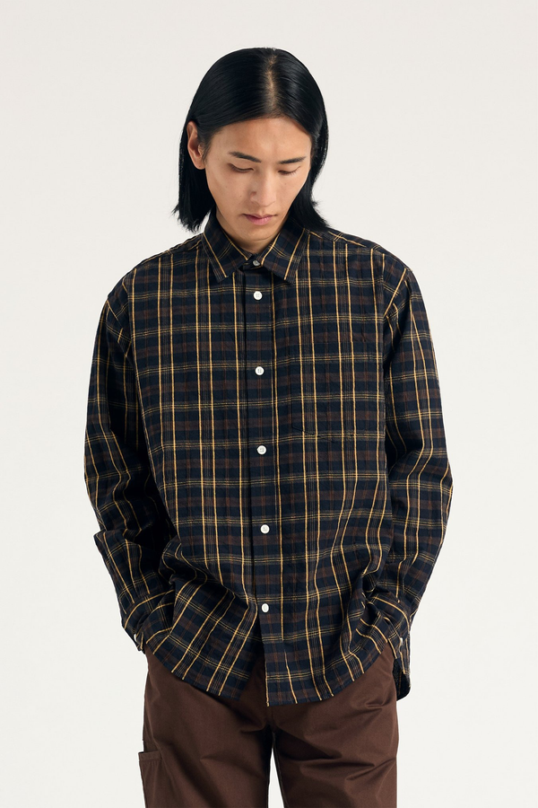 sportivo store Ole Oversized Wool Check Shirt Dark Navy Check