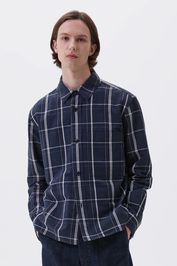 sportivo store Overall Shirt Graphic Grid Check Cotton Slate Blue/ Off White
