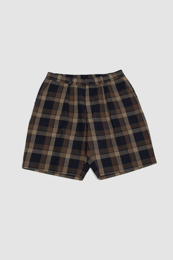 sportivo store Pleated Lincot Big Check Track Short Navy/ Brown