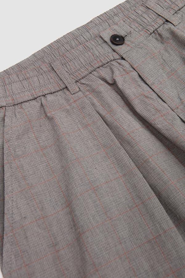 Sportivo Store Pleated Track Pant Wales Glen Check Grey Brown