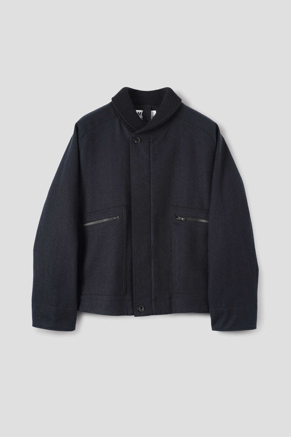 Sportivo Store Rib Neck Jacket Coarse Melton Wool Ink