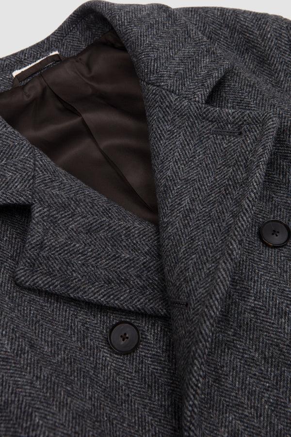 Sportivo Store Shetland Wool Double Cloth Coat Gray Herringbone