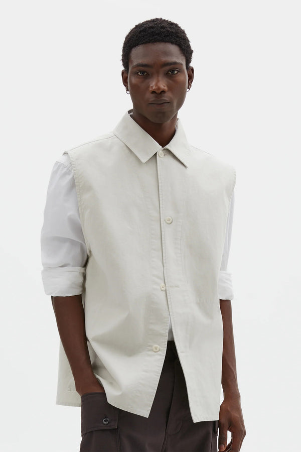 sportivo store Sleeveless Overshirt Irregular Cotton Drill Chalk