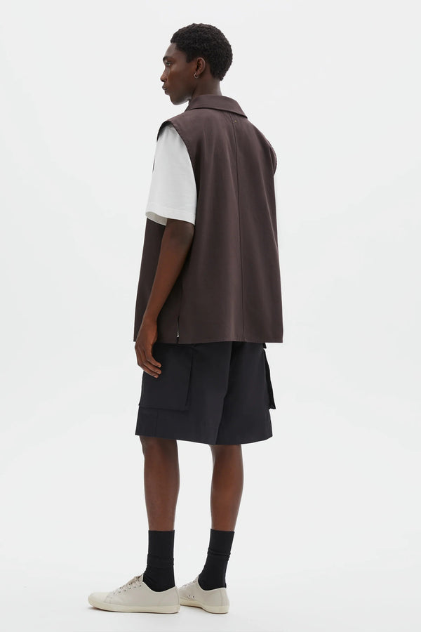 Sportivo Store Sleeveless Overshirt Irregular Cotton Drill Mahogany