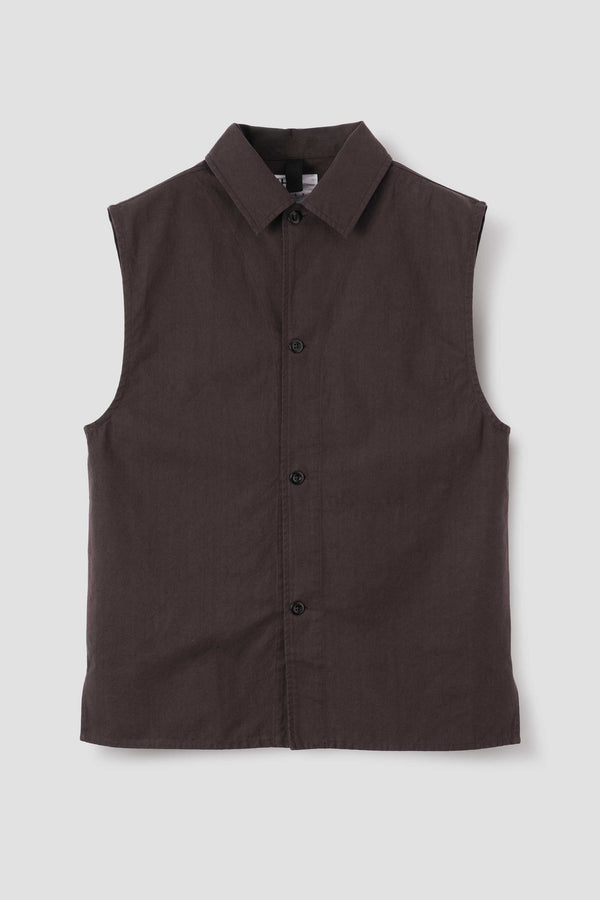 Sportivo Store Sleeveless Overshirt Irregular Cotton Drill Mahogany