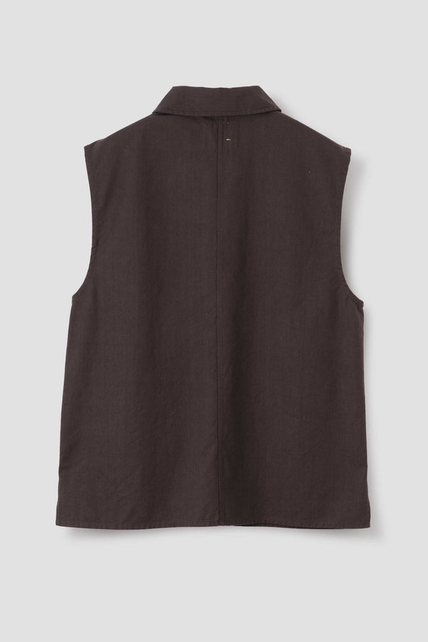 Sportivo Store Sleeveless Overshirt Irregular Cotton Drill Mahogany