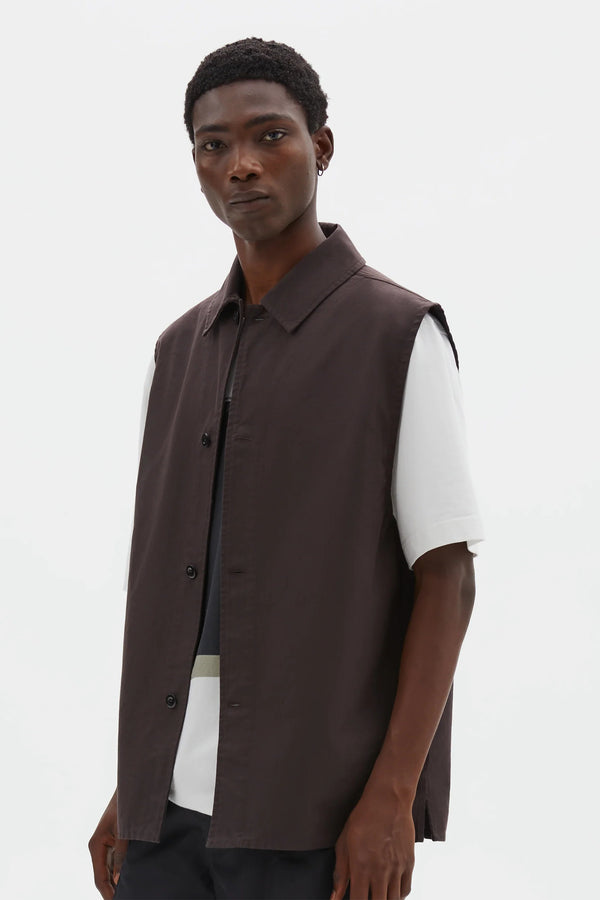 sportivo store Sleeveless Overshirt Irregular Cotton Drill Mahogany