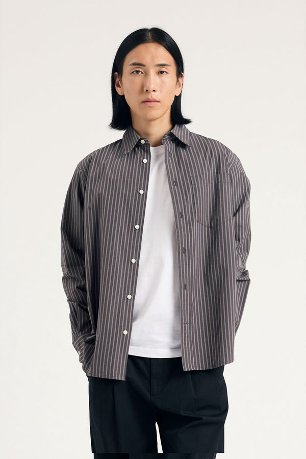 sportivo store Algot Poplin Stripe Shirt Graphite