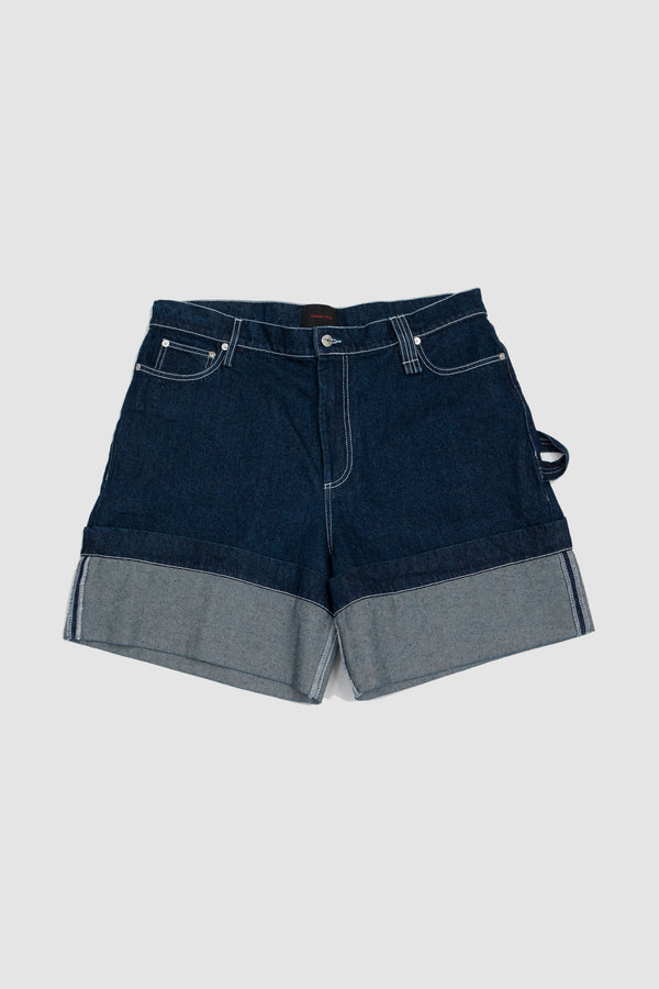 sportivo store Wide Leg Puddle Denim Shorts Indigo