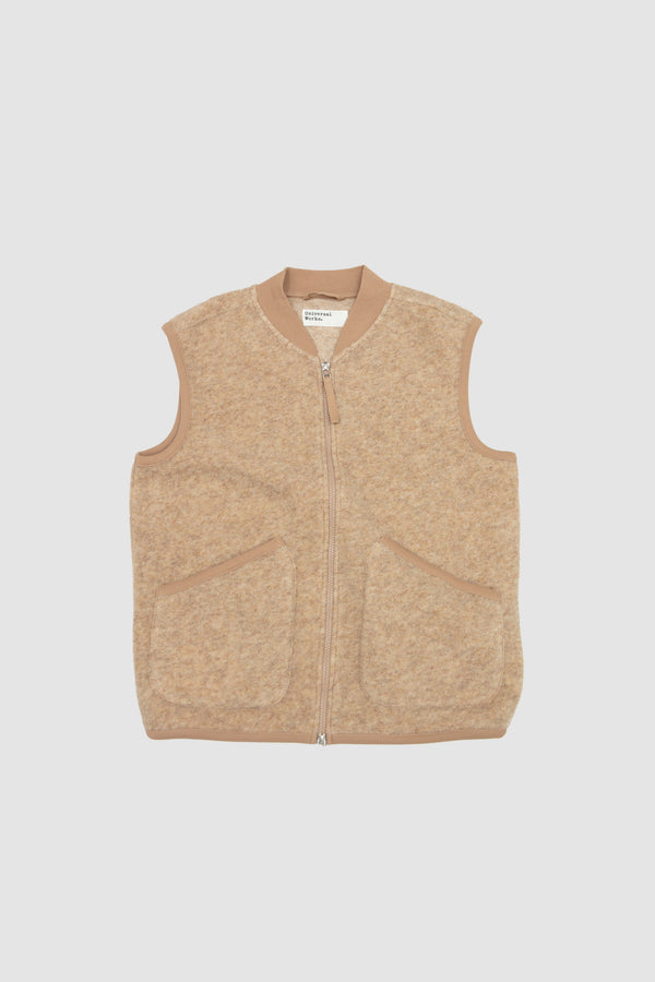 sportivo store Wool Fleece Zip Waistcoat Fawn