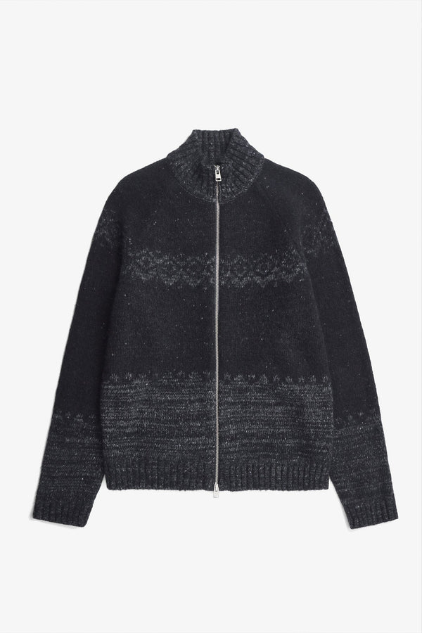 Sportivo Store Ulf Full Zip Fairisle Cardigan Dark Grey Melange