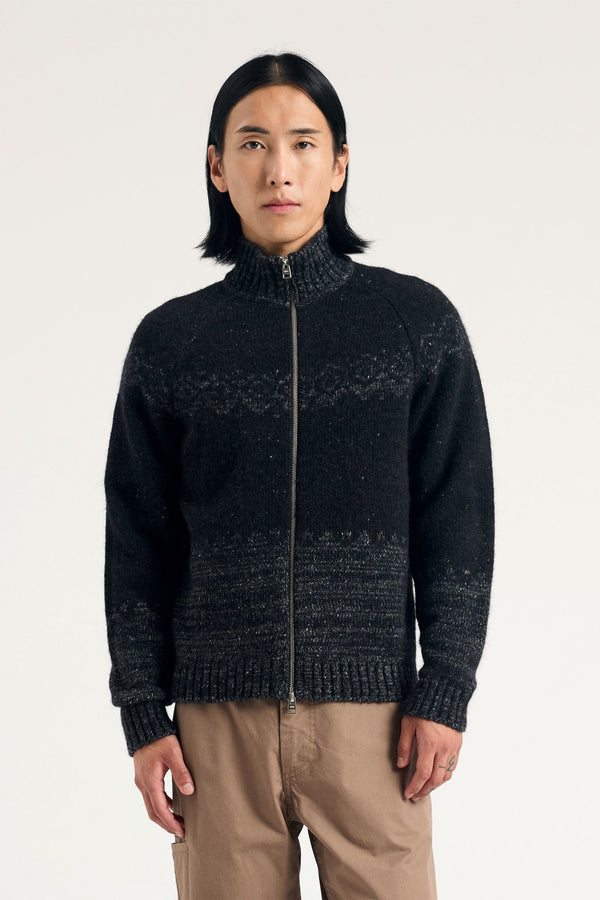 sportivo store Ulf Full Zip Fairisle Cardigan Dark Grey Melange
