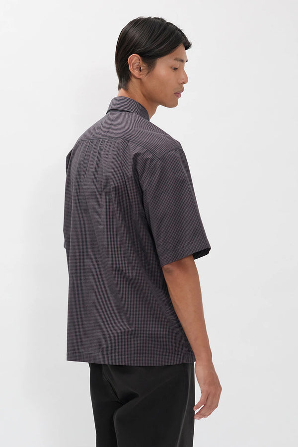 Sportivo Store Vestervig Checked SS Safari Shirt Dark Navy Check