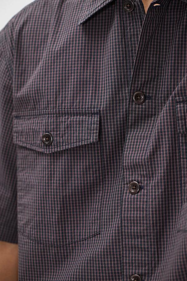 Sportivo Store Vestervig Checked SS Safari Shirt Dark Navy Check