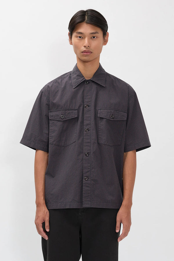 sportivo store Vestervig Checked SS Safari Shirt Dark Navy Check