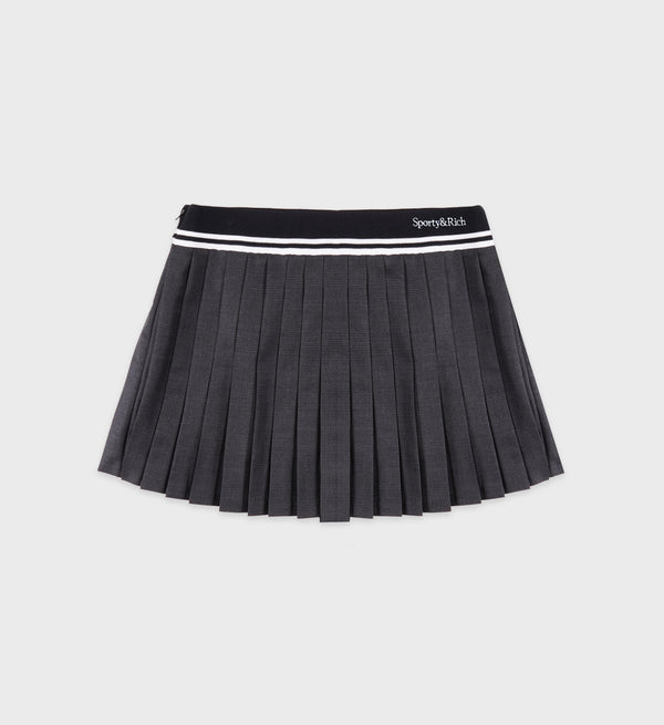 sporty & rich Abigail Wool Pleated Skirt - Grey Check/Off White