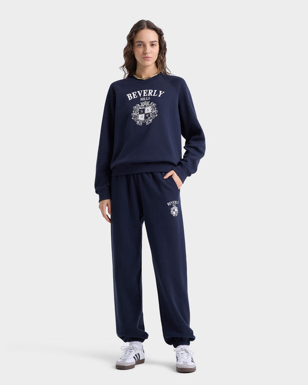 Sporty & Rich Beverly Hills Crest Soft Crewneck - Navy/White