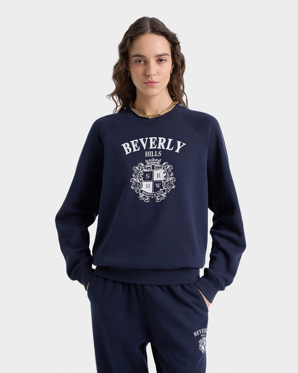 Sporty & Rich Beverly Hills Crest Soft Crewneck - Navy/White