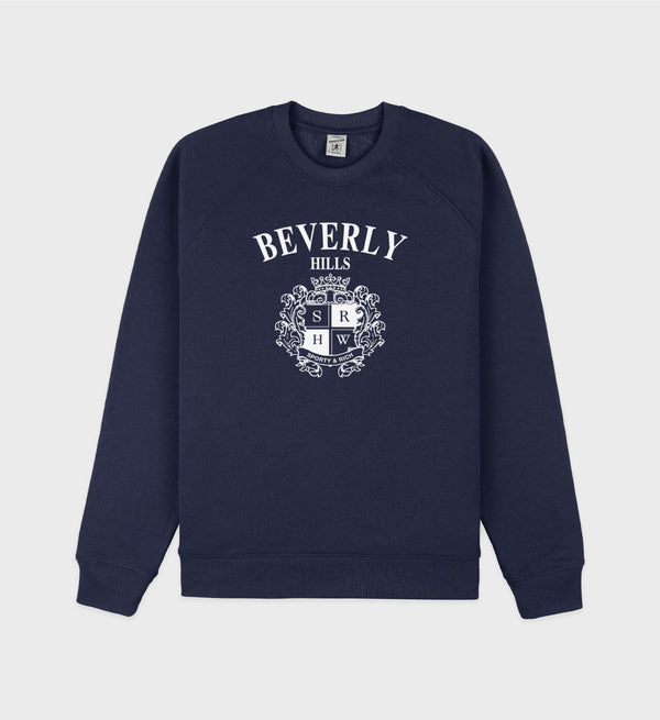 sporty & rich Beverly Hills Crest Soft Crewneck - Navy/White