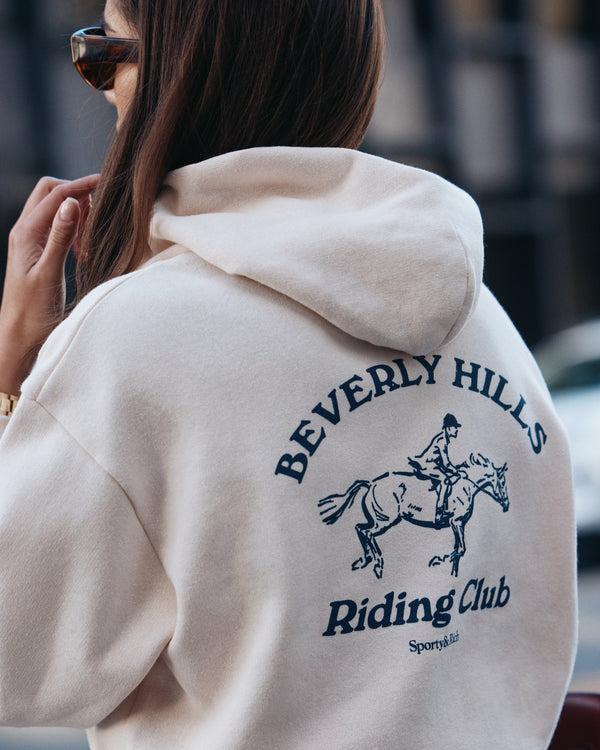 Sporty & Rich Beverly Hills Riding Club Soft Cropped Zip Hoodie - Cream/Navy