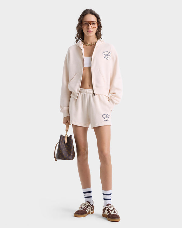 Sporty & Rich Beverly Hills Riding Club Soft Cropped Zip Hoodie - Cream/Navy
