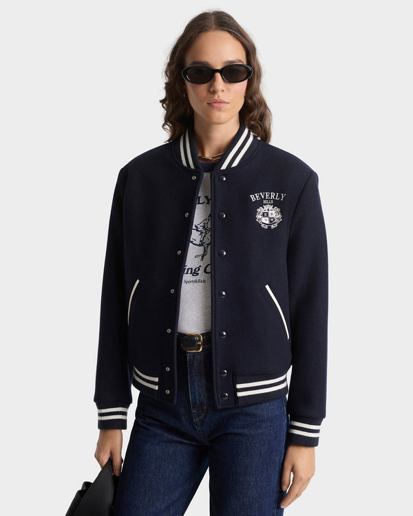 Sporty & Rich BH Crest Wool Varsity Jacket - Navy/White