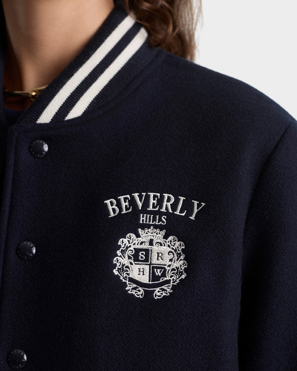 Sporty & Rich BH Crest Wool Varsity Jacket - Navy/White