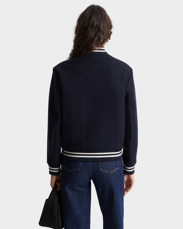 Sporty & Rich BH Crest Wool Varsity Jacket - Navy/White