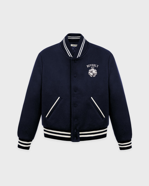sporty & rich BH Crest Wool Varsity Jacket - Navy/White