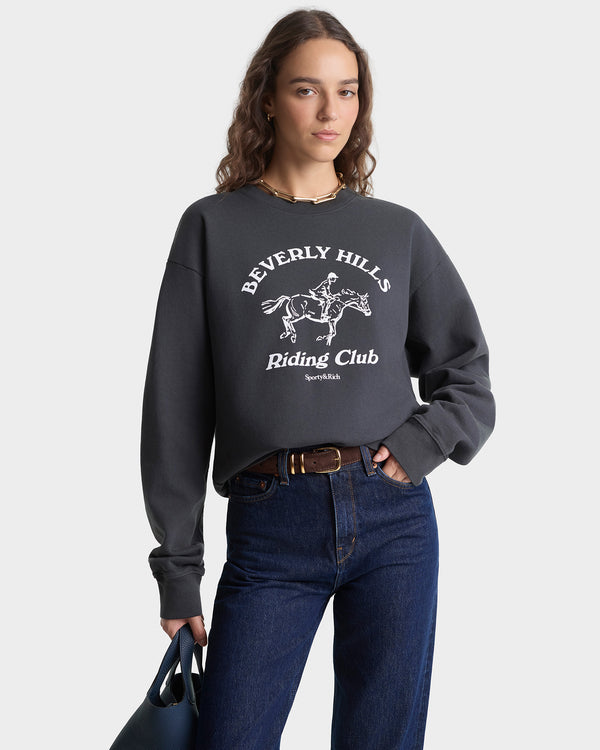 Sporty & Rich BH Riding Club Crewneck - Faded Black/White