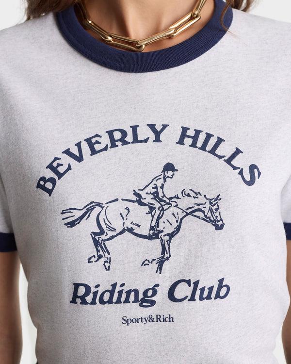 Sporty & Rich BH Riding Club Ringer Tee - Heather Gray/Dark Navy