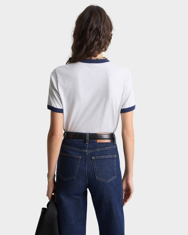 Sporty & Rich BH Riding Club Ringer Tee - Heather Gray/Dark Navy