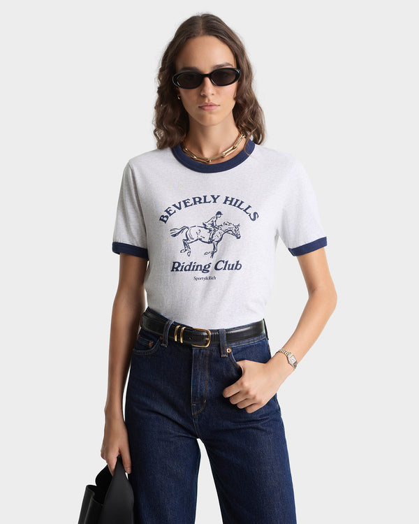 Sporty & Rich BH Riding Club Ringer Tee - Heather Gray/Dark Navy