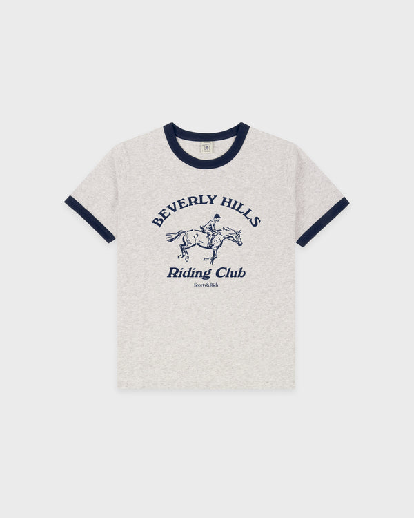 sporty & rich BH Riding Club Ringer Tee - Heather Gray/Dark Navy