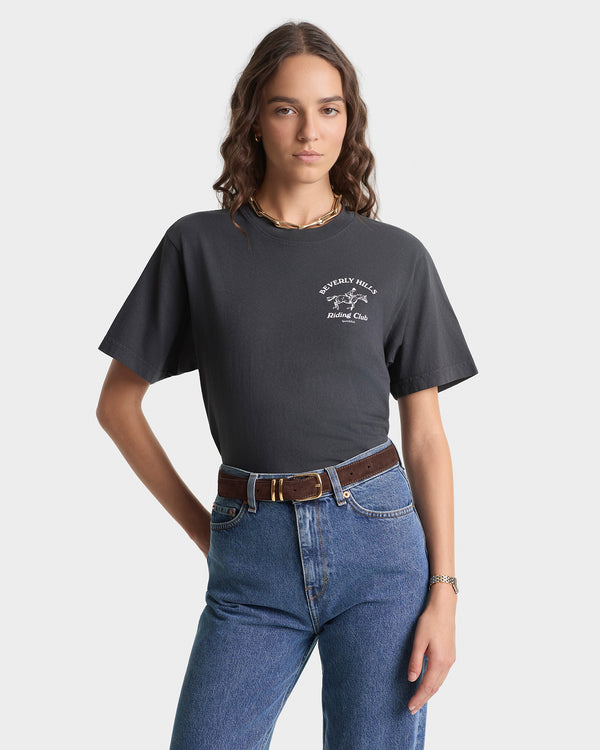 Sporty & Rich BH Riding Club T-Shirt - Faded Black/White