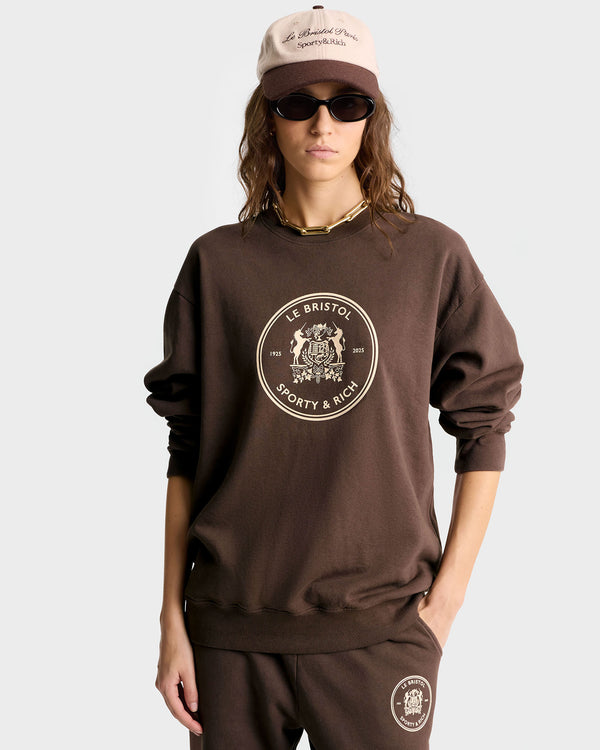 Sporty & Rich Bristol Crest 100th Crewneck - Chocolate/Cream