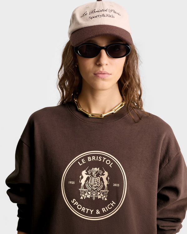 Sporty & Rich Bristol Crest 100th Crewneck - Chocolate/Cream