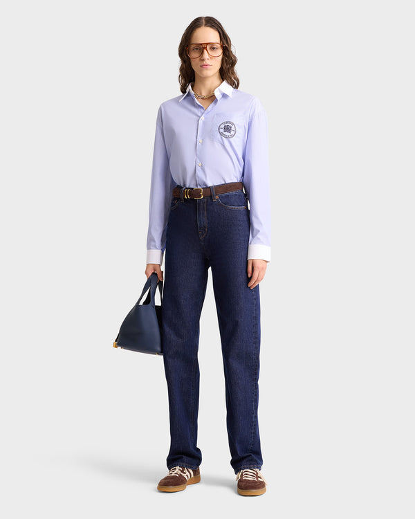 Sporty & Rich Bristol Crest Oversized Shirt - White/Navy Stripe