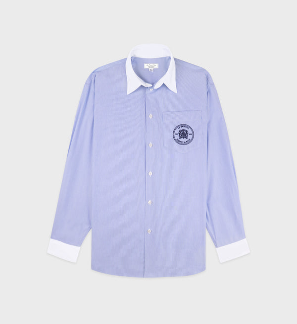 sporty & rich Bristol Crest Oversized Shirt - White/Navy Stripe