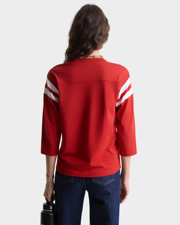 Sporty & Rich California Emblem Long Football Tee - Ruby/White