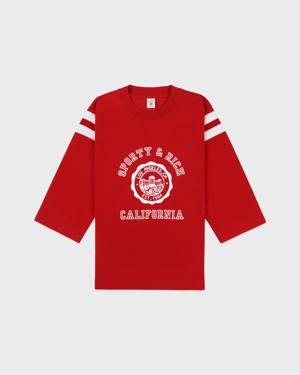 sporty & rich California Emblem Long Football Tee - Ruby/White