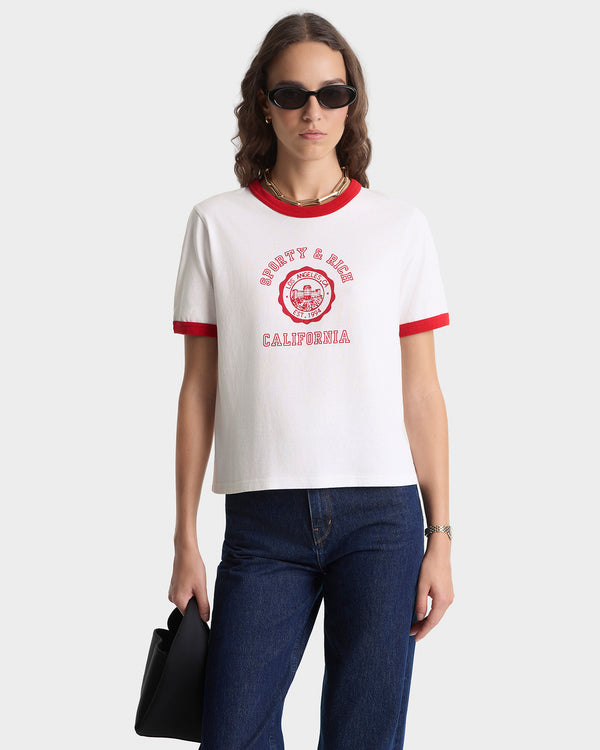Sporty & Rich California Emblem Ringer Tee - White/Ruby