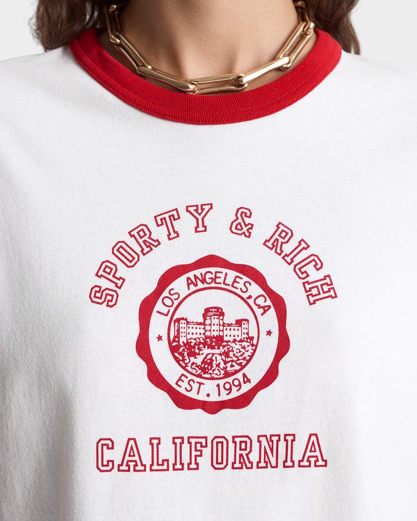 Sporty & Rich California Emblem Ringer Tee - White/Ruby