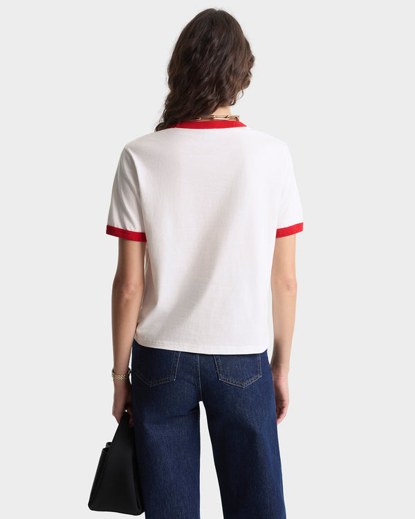 Sporty & Rich California Emblem Ringer Tee - White/Ruby