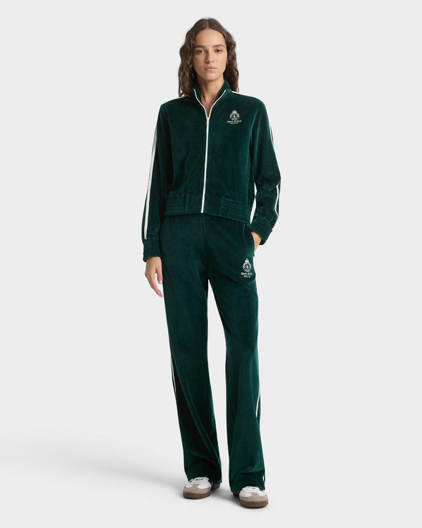 Sporty & Rich Crown Tennis Elio Velour Track Jacket - Forest/Ecru