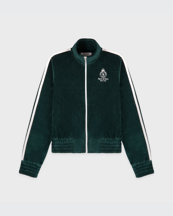 sporty & rich Crown Tennis Elio Velour Track Jacket - Forest/Ecru